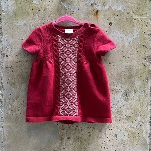 Hanna Andersson Fair Isle Knit Sweater Burgundy Cotton Wool Dress, 12-18 months